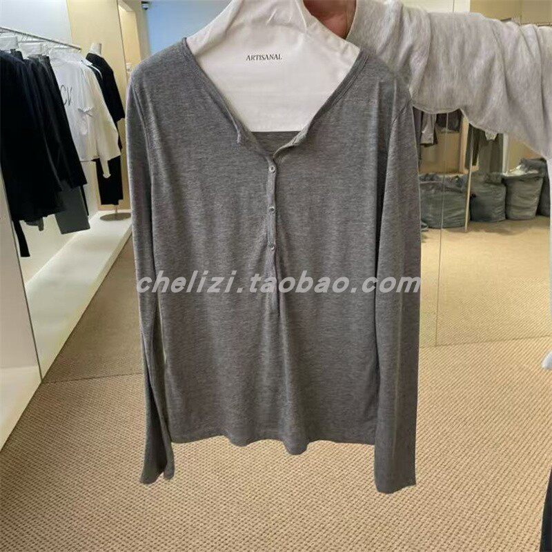 韩国东大门2025秋季新品ARTISANAL/wsrm设计感半系扣宽松长袖上衣