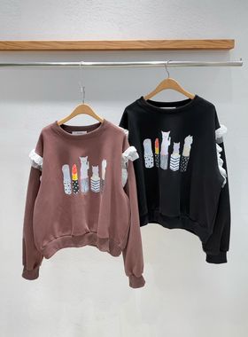 韩国东大门2026春新品INTRO时尚百搭卡通印花圆领卫衣