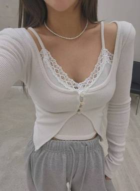 韩国东大门正品2026春新款BILLION-L时尚蕾丝修身气质上衣