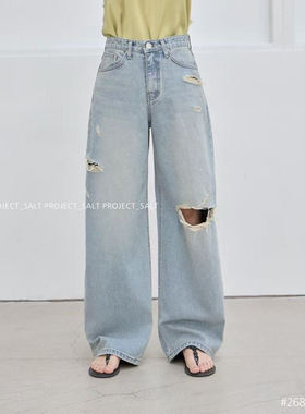 韩国东大门2026春季新款PROJECT~S做旧口袋破口显瘦牛仔裤26801