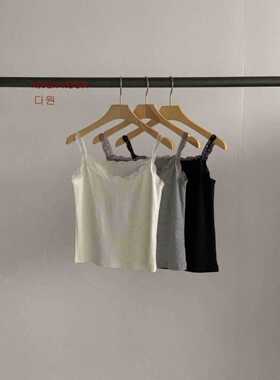 韩国东大门2026春新品RIVEROOM时尚百搭纯色蕾丝逼吊带背心女