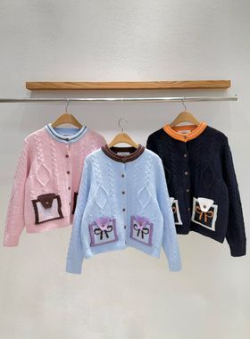 韩国东大门2026春新品INTRO时尚百搭纯色圆领麻花针织开衫女