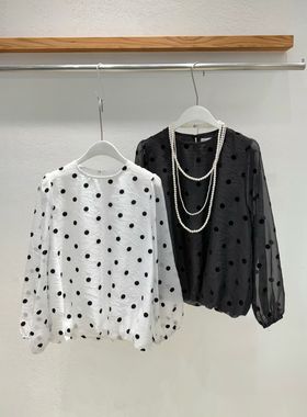 韩国东大门2026春新品INTRO时尚拼接圆领波点长袖T恤女