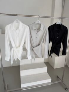 韩国东大门2026春新品oatmeal时尚百搭系带设计长袖衬衫女