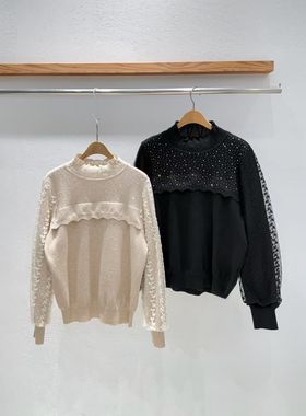 韩国东大门2026春新品INTRO时尚百搭纯色圆领长袖针织衫女