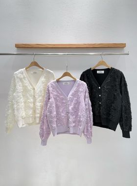 韩国东大门2026春新品INTRO时尚百搭纯色V领长袖针织开衫女