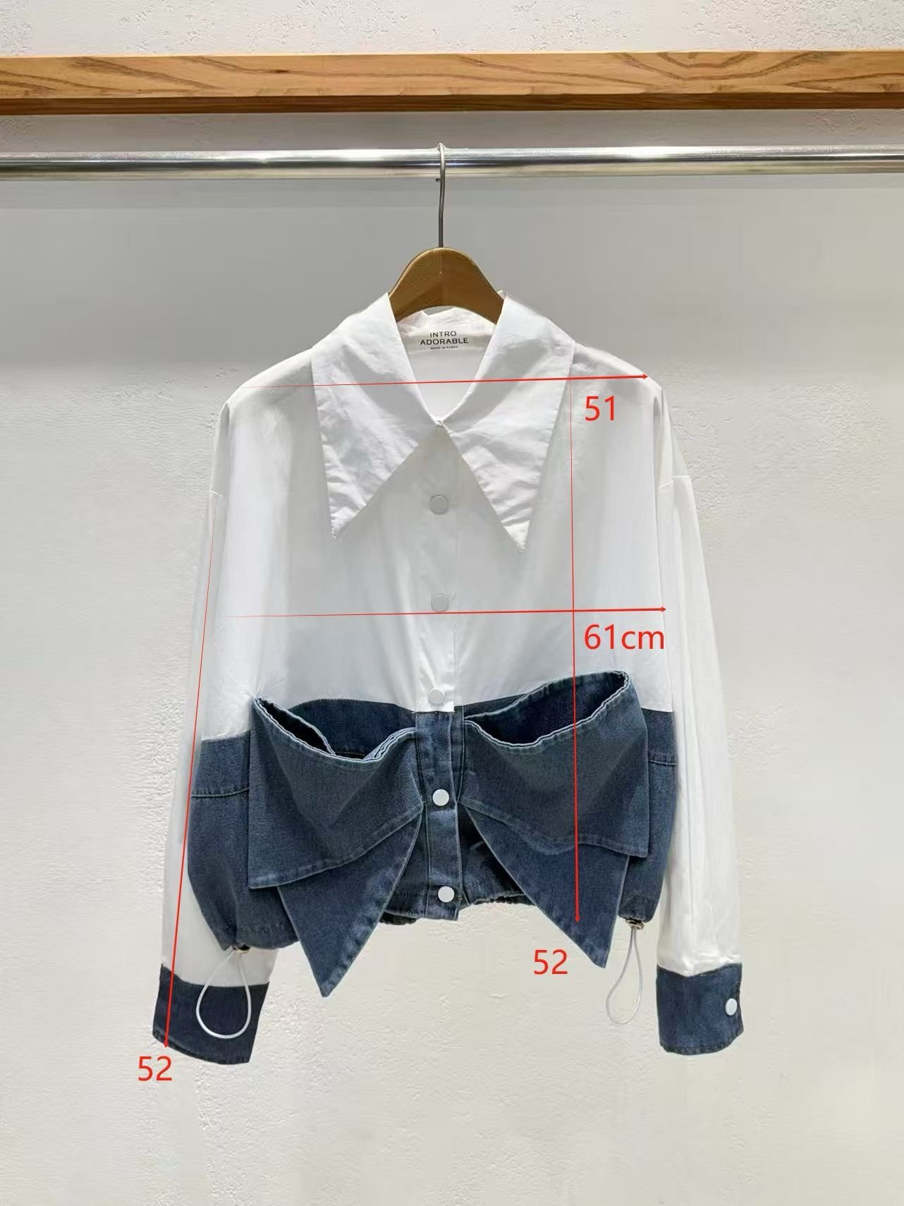 韩国东大门正品2025秋冬新款INTRO 拼接翻领长袖衬衫女