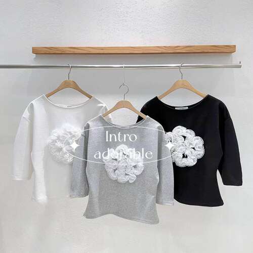 韩国东大门2026夏季新款INTRO时尚百搭圆领花朵短袖T恤
