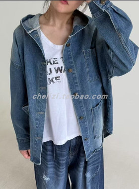 韩国东大门2025秋季新款ITZEL洋气设计感宽松百搭牛仔衬衫外套