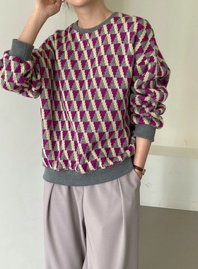 韩国东大门代购2024新品Neutra 菱格毛衣宽松