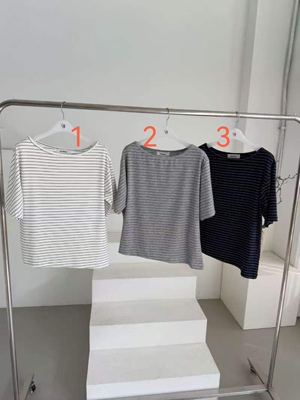 韩国东大门2026春新品 oatmeal 百搭时尚气质圆领条纹短袖T恤女