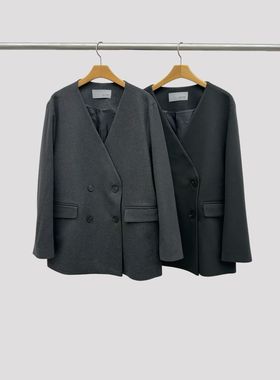 韩国东大门2026春新Neutra时尚百搭纯色深v领西装松紧腰休闲裤女