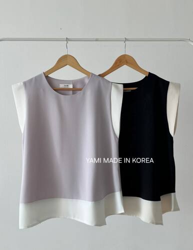 韩国东大门代购 2026夏季新品 YAMI 圆领拼色宽松上衣衬衫