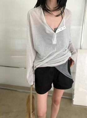 韩国东大门2026夏季新款sienne宽松甜美舒适时尚百搭条纹长袖T恤