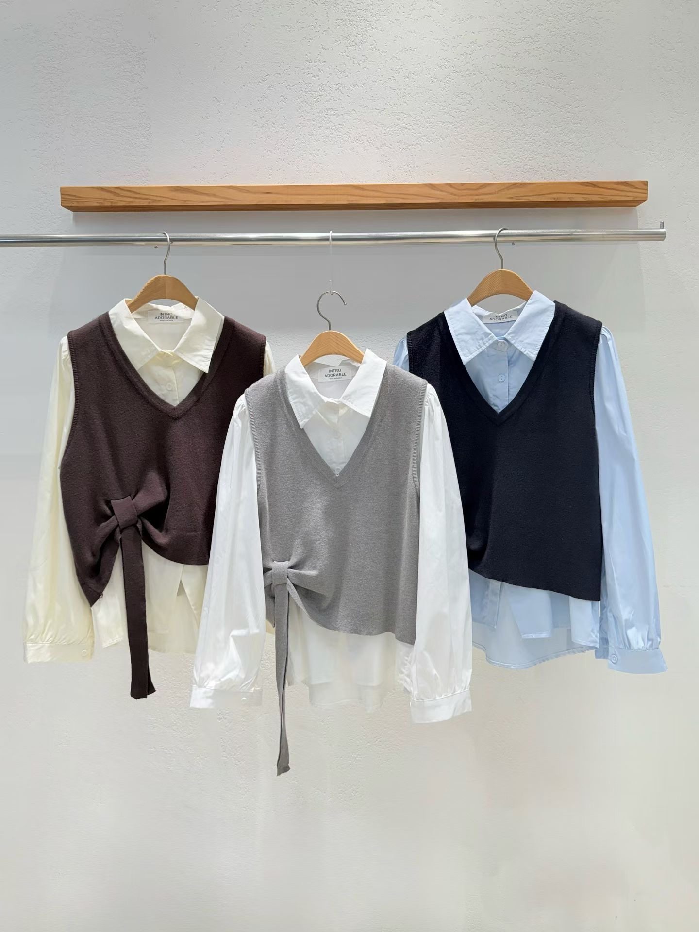 INTRO韩国东大门正品2025秋冬新品 背心翻领两件套宽松上衣