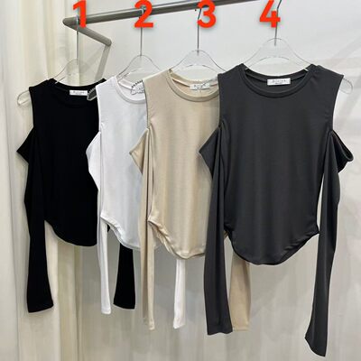 韩国东大门2026春季新款BILLION-L 露肩不规则长袖T恤