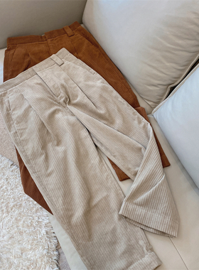 英国MHL定织全棉灯芯绒条纹高密加厚保暖显瘦微锥九分休闲西裤