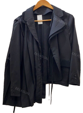 KIRIKOMI NUNO黑色羊毛异形外套夹克 实物是黑色照片深蓝色有色差