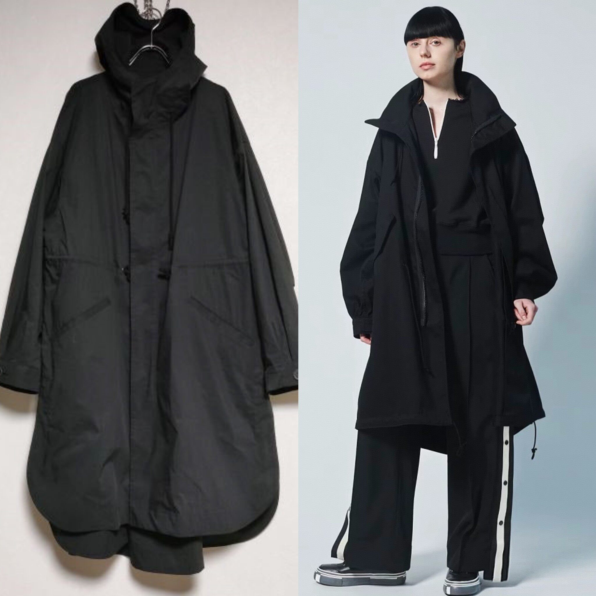 Yohji Yamamoto 山本耀司 连帽长款风衣 长袍 外套 抽绳大口袋