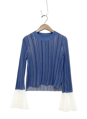 Mame Kurogouchi 蓝色蕾丝袖口罗纹针织衫喇叭袖上衣 21SS