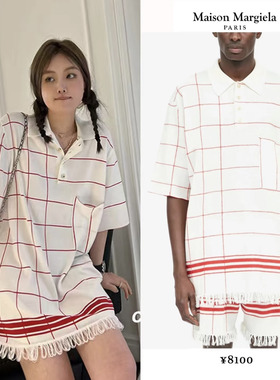 新品 Maison Margiela白色格纹流苏边短裤 22SS