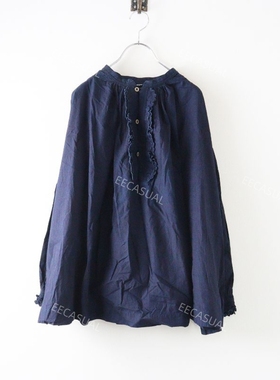 日本正品寄回45r 巴蒂斯特镂空荷叶边罩衫 靛蓝色衬衫