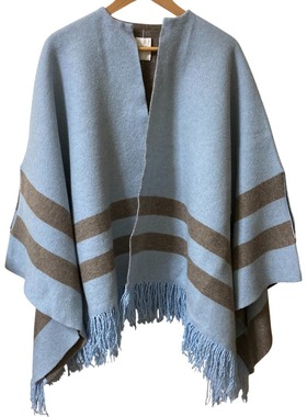新品 45R 浅蓝色 100羊毛 毛毡浮线 针织 披肩 斗篷