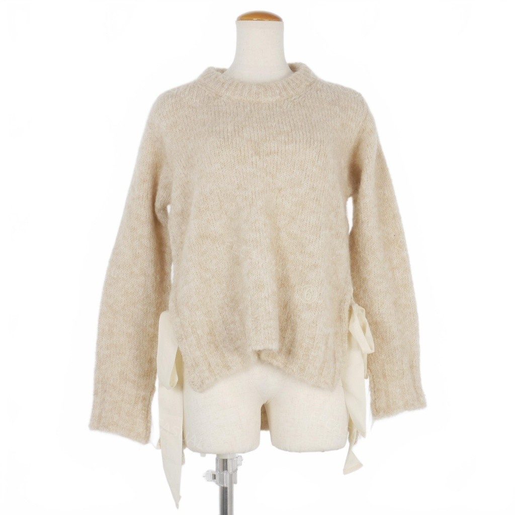 新品 MM6 Maison Margiela 米色侧边绑带马海毛针织衫毛衣 22AW