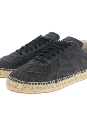 新品 Maison Margiela 黑色毛边帆布鞋草编平底鞋  22SS