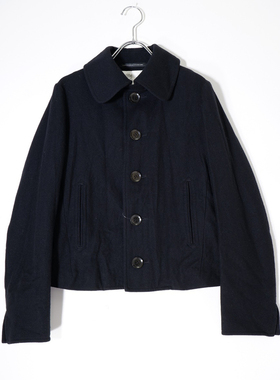 山本耀司 yohji ys 黑色100羊毛 法兰绒 圆领 外套 短夹克