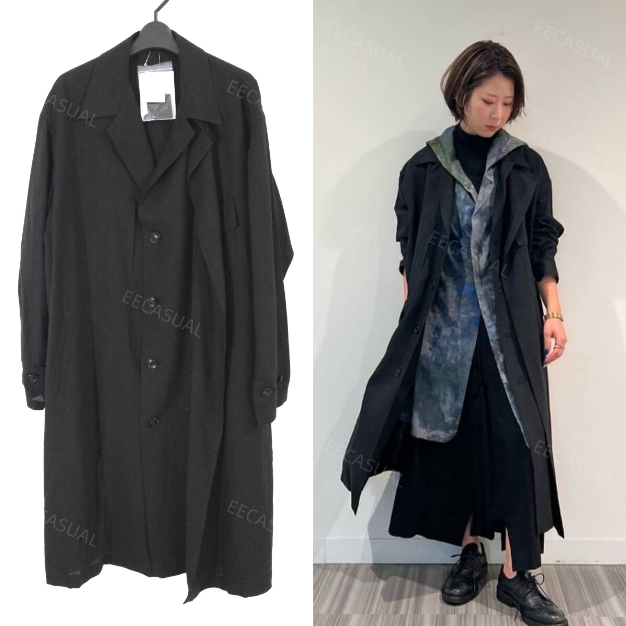 新品 山本耀司Ys Yohji 24SS黑色双层异形廓形风衣外套