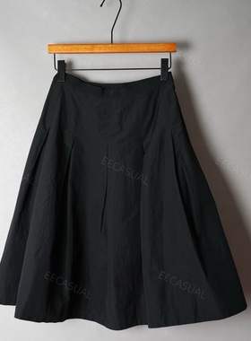 清货特价 国内现货MARGARET HOWELL 黑色亚麻羊毛半身裙伞裙