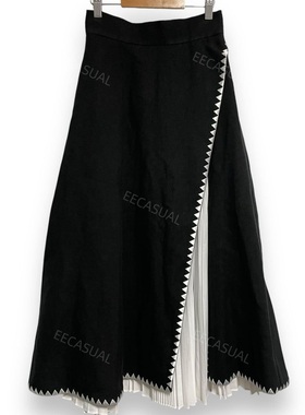 新品 SHE Tokyo黑色刺绣三角百褶内衬半身裙 日本制