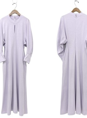 新品 Mame Kurogouchi  紫色棉质弹力连衣裙长裙 24SS