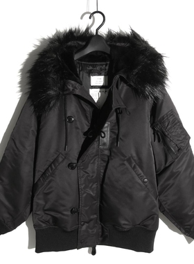 HYKE 黑色毛领 连帽 棉衣 夹克外套 TYPE N-2 JACKET 日本制