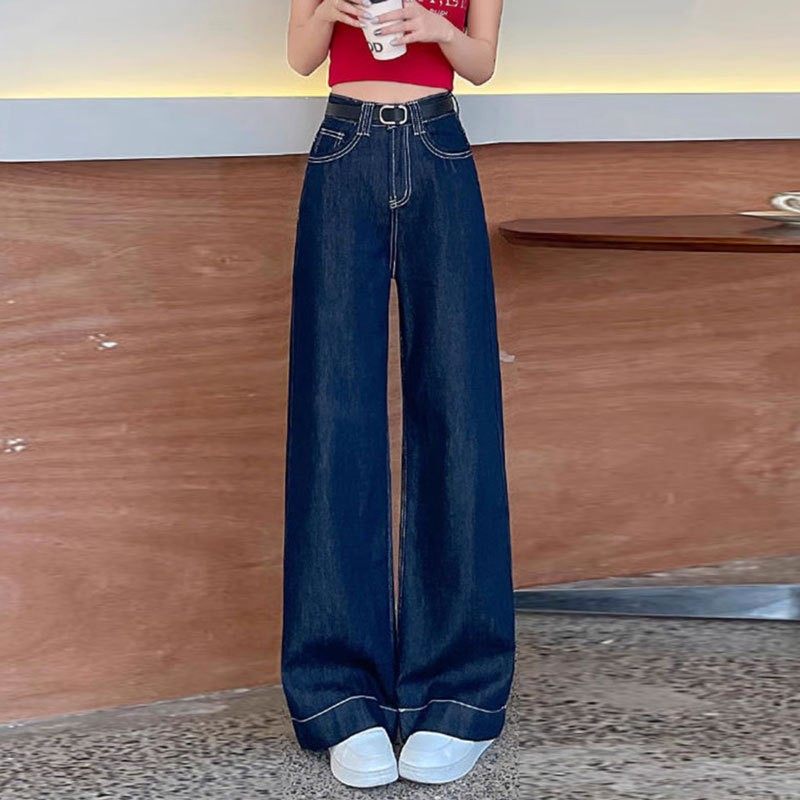 巨好看的牛仔裤女款秋冬新款直筒宽松高腰休闲垂感阔腿拖地长裤子