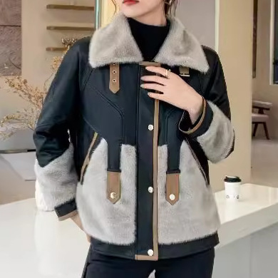 深冬独特超好看外套短款皮衣女装保暖加棉加厚时尚洋气仿貂毛皮草