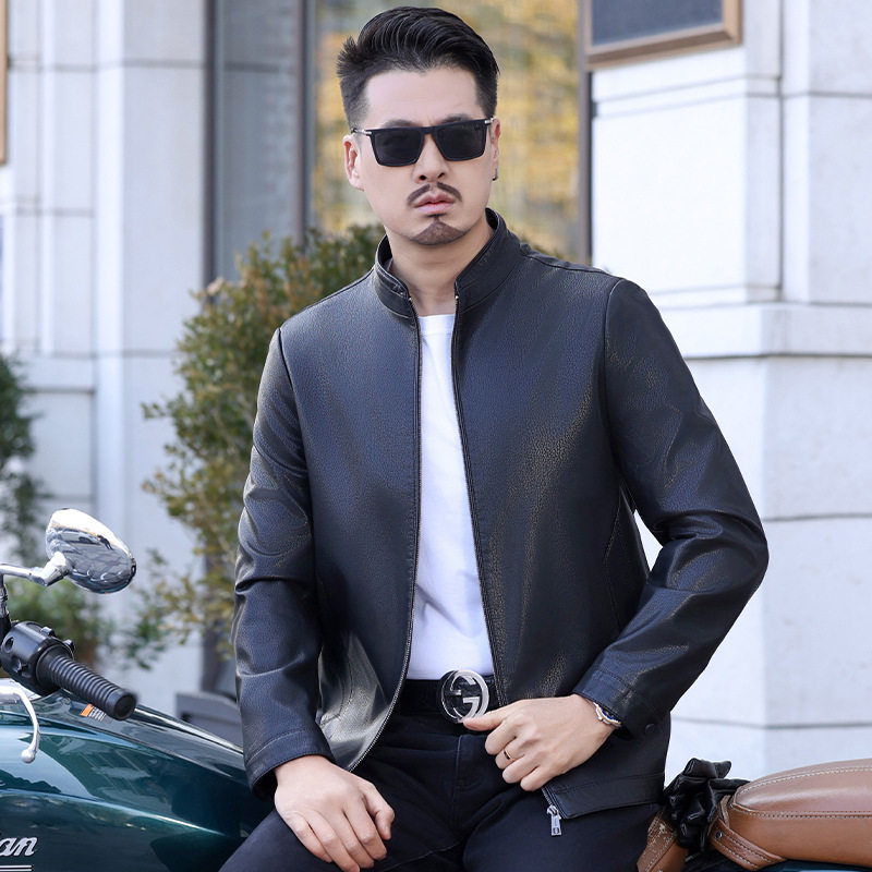 巨好看海宁夹克加绒外套男款2026秋冬新款休闲男装绵羊皮水洗皮衣