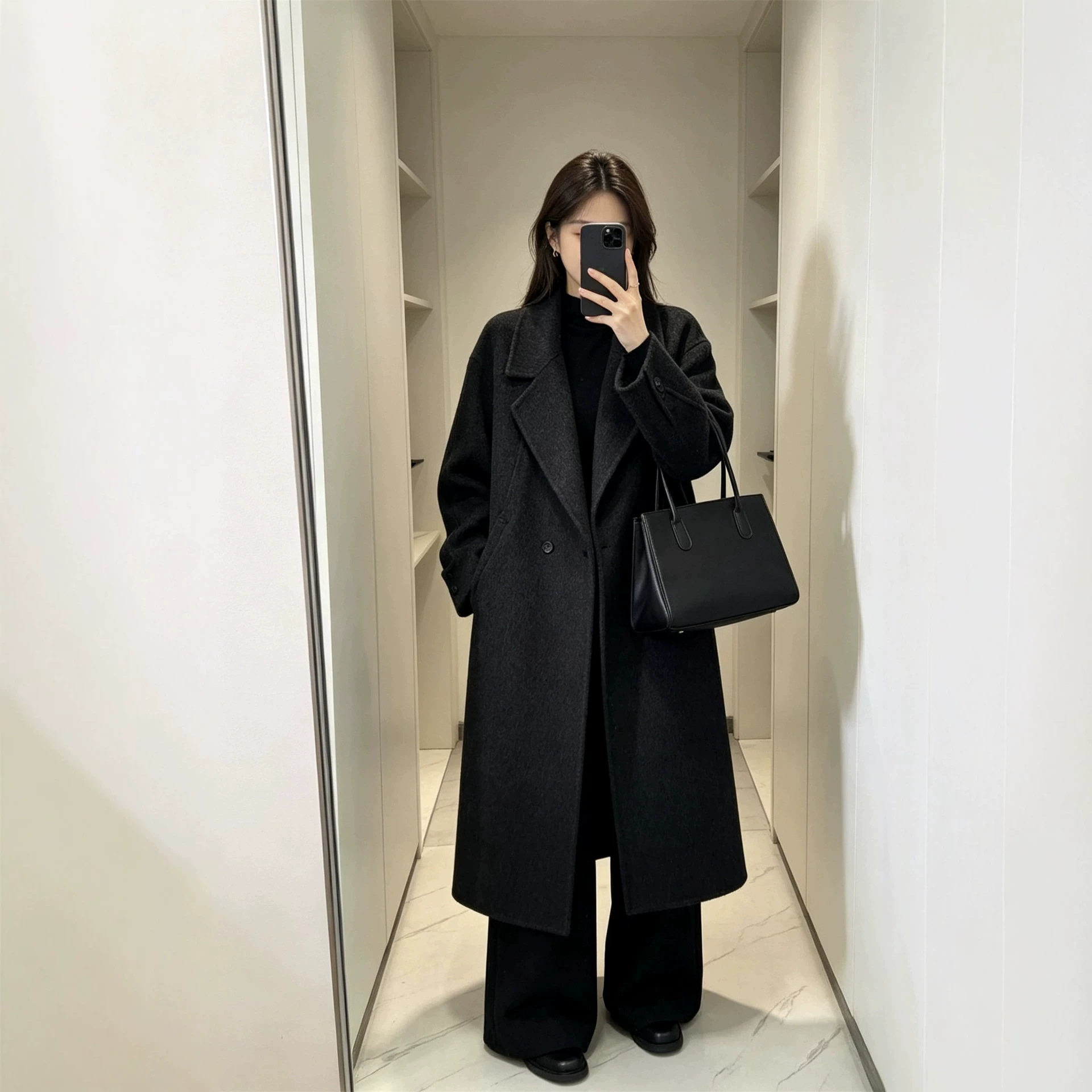 高端小资羊毛外套女款2026秋冬新款韩版西装领宽松毛呢大衣中长款