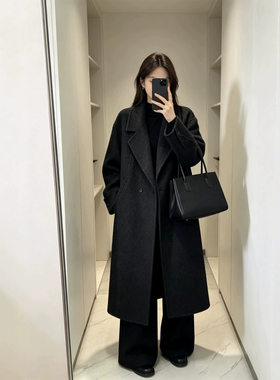 高端小资羊毛外套女款2026秋冬新款韩版西装领宽松毛呢大衣中长款