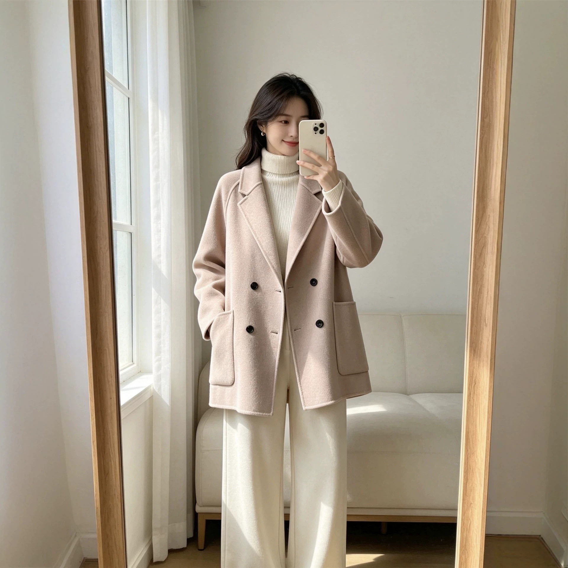 2026秋冬新款双面羊毛大衣中长款韩版高端西装宽松毛呢外套女款