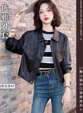 巨好看小个子短款外套女款春秋皮衣简约大气高级感复古机车皮夹克