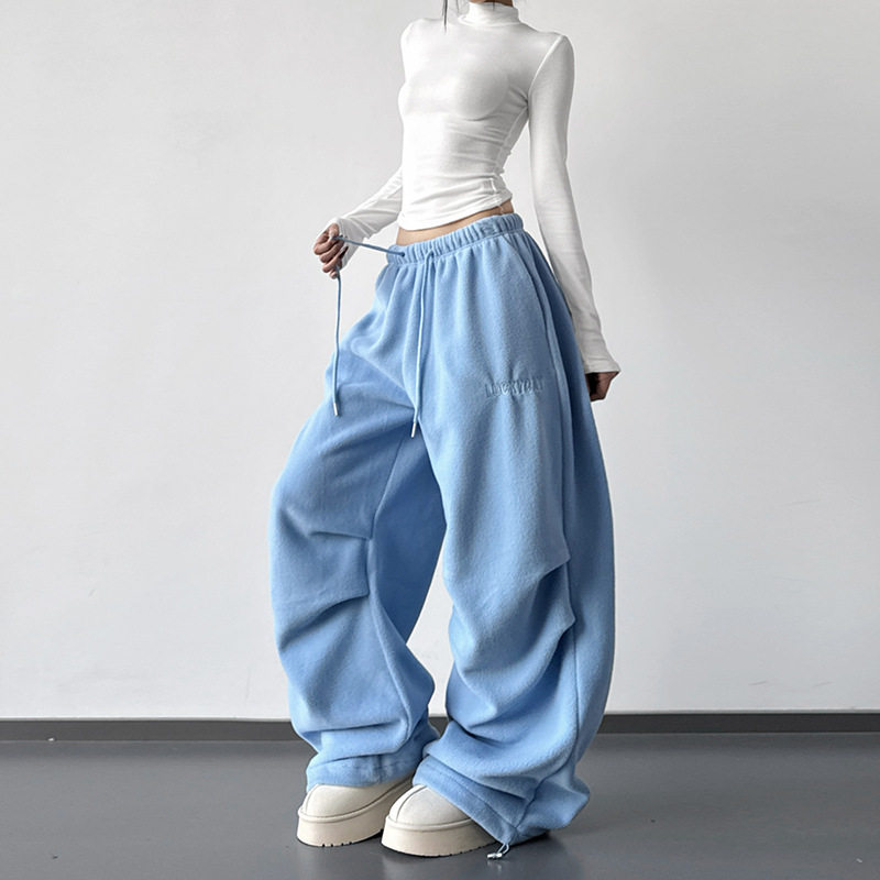 嘻哈慵懒感蓝色运动裤女款2026冬季新款宽松亲肤hiphop休闲裤子