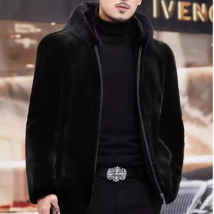 2025秋冬新款仿水貂金貂绒貂毛海宁皮草貂皮大衣男款皮衣短款外套