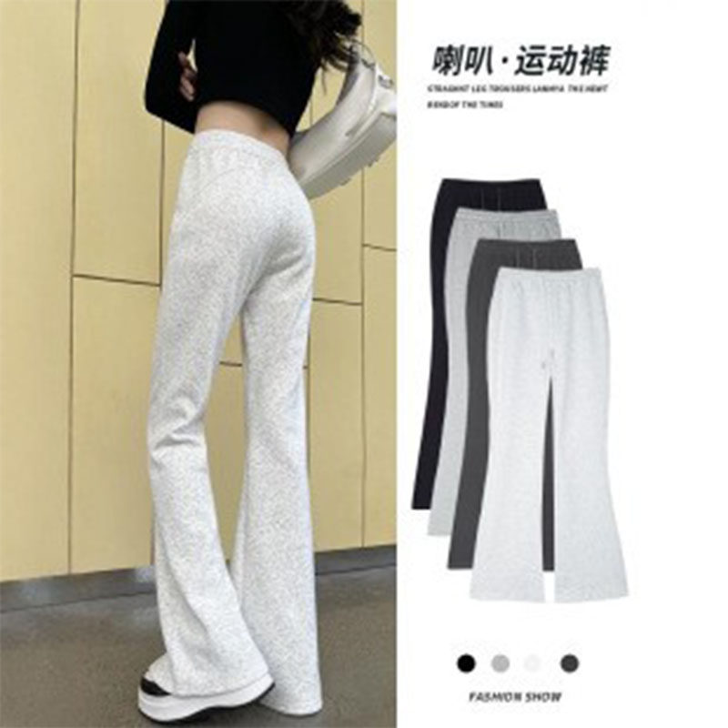 灰色微喇叭运动裤子女款2025秋冬季新款加绒加厚休闲小个子马蹄裤
