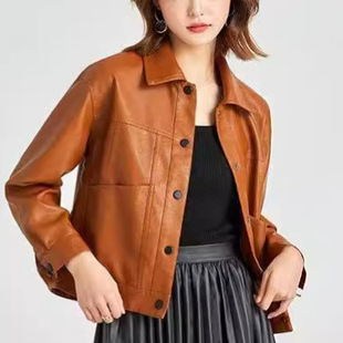 早春精致黑色洋气翻领PU皮衣外套女短款2026春装新款大码皮夹克