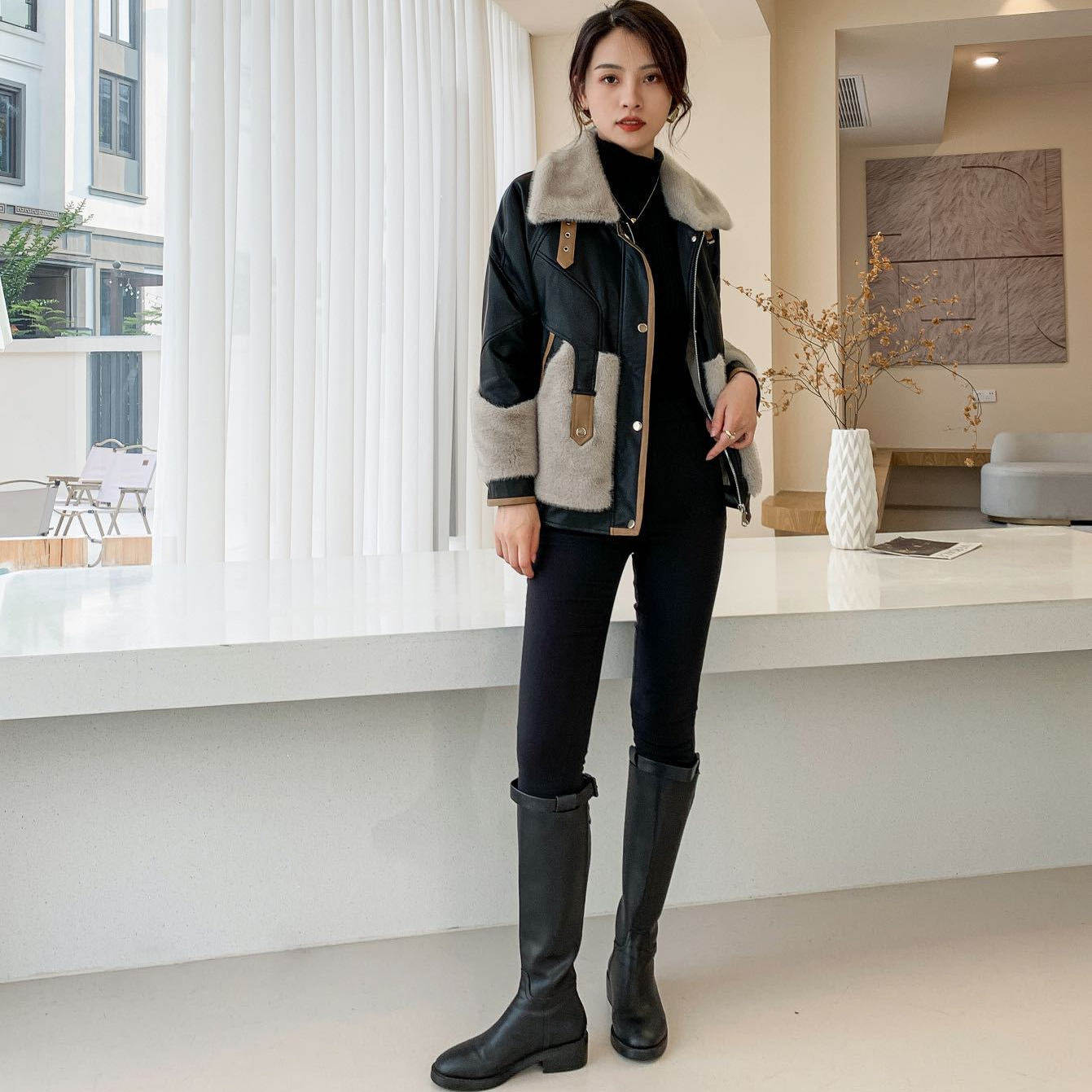 巨好看的外套2025冬天新款保暖加棉加厚洋气短款仿貂毛皮草皮衣女,女装/女士精品,皮衣,淘宝优惠券,粉丝福利购,淘宝优惠卷