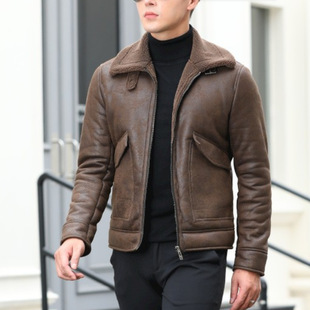 2025秋冬季新款加绒加厚保暖短款皮毛一体机车皮衣男款夹克外套