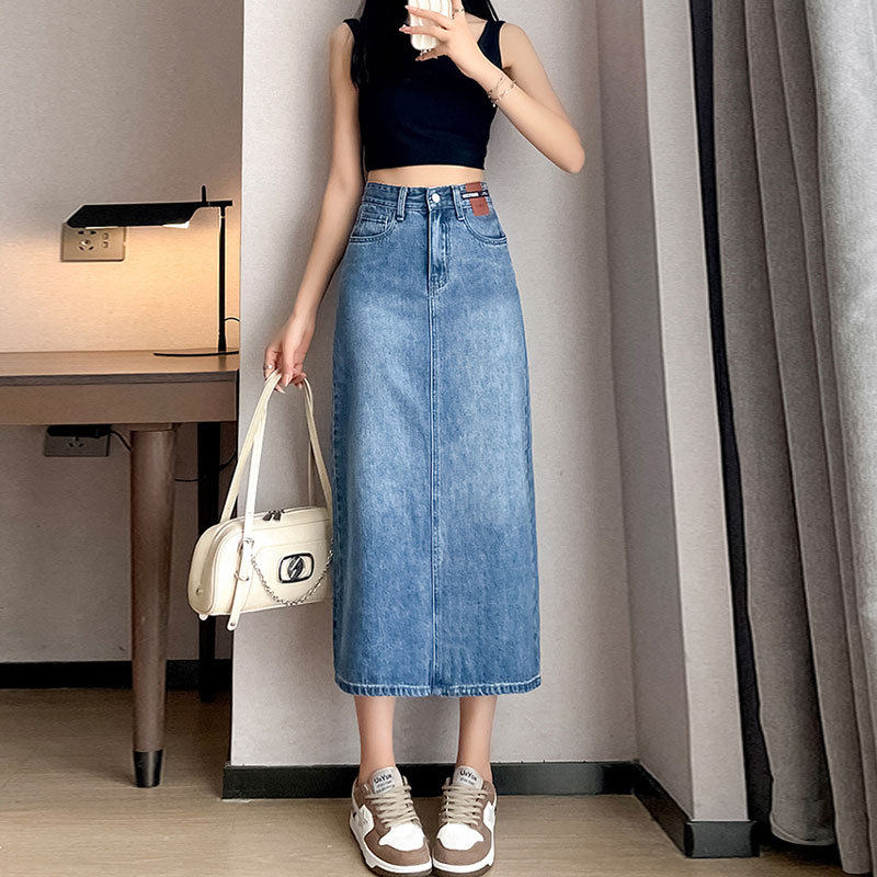 高级感时尚洋气薄款开叉牛仔裙女夏季高腰小众a字版包臀半身裙子