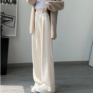 灰色糯米裤女2025秋冬季新款高腰加绒加厚宽松慵懒小个子阔腿裤子